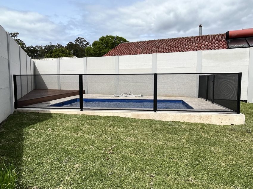Pure Perf perforated pool fence in Textured Black, Hunter Valley